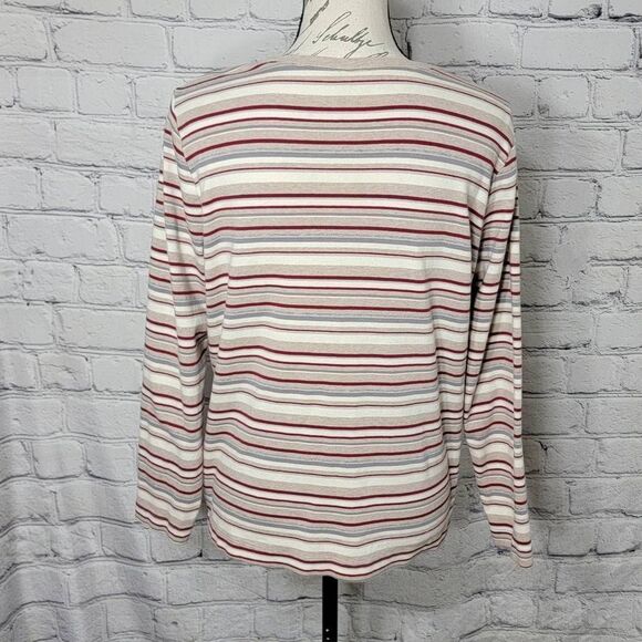 Eddie Bauer XXL Red Gray Beige Striped Long Sleeve Tee Shirt - Picture 3 of 5